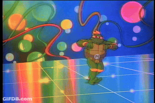 Teenage Mutant Ninja Turtle Dancing In Colorful Room GIF