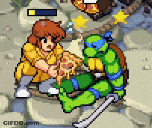 Teenage Mutant Ninja Turtle Eating Pizza Pixel Art GIF