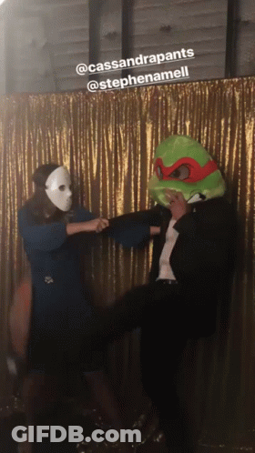 Teenage Mutant Ninja Turtle Masked Man Kicking GIF