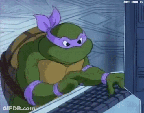 Teenage Mutant Ninja Turtle Typing On Laptop GIF