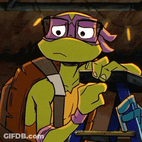 Teenage Mutant Ninja Turtle With Glasses And Backpack On Ladder GIF