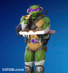 Teenage Mutant Ninja Turtle With Headphones Holding Pizza GIF