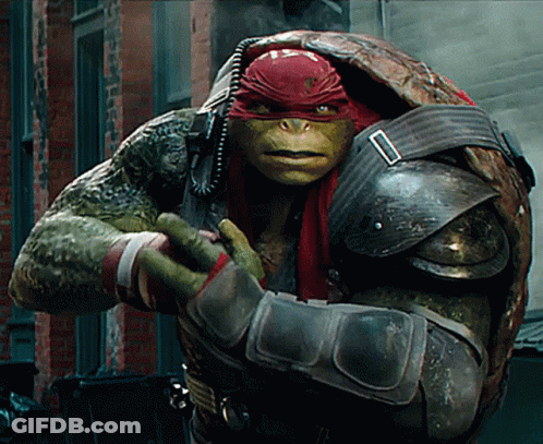 Teenage Mutant Ninja Turtle With Red Headband And Armor GIF