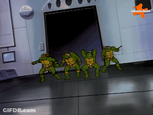 Teenage Mutant Ninja Turtles Dancing At Nickelodeon Sign GIF