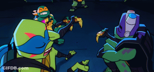 Teenage Mutant Ninja Turtles Gathered In Dark Room GIF