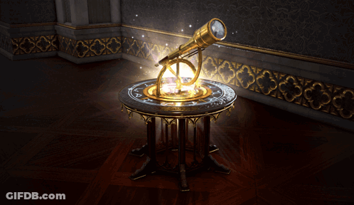 Telescope On Wooden Table In Dark Room GIF