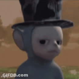 Teletubbies Character In Top Hat Looking At Camera GIF