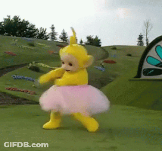 Teletubbies Laa-Laa Wearing Tutu Skirt GIF