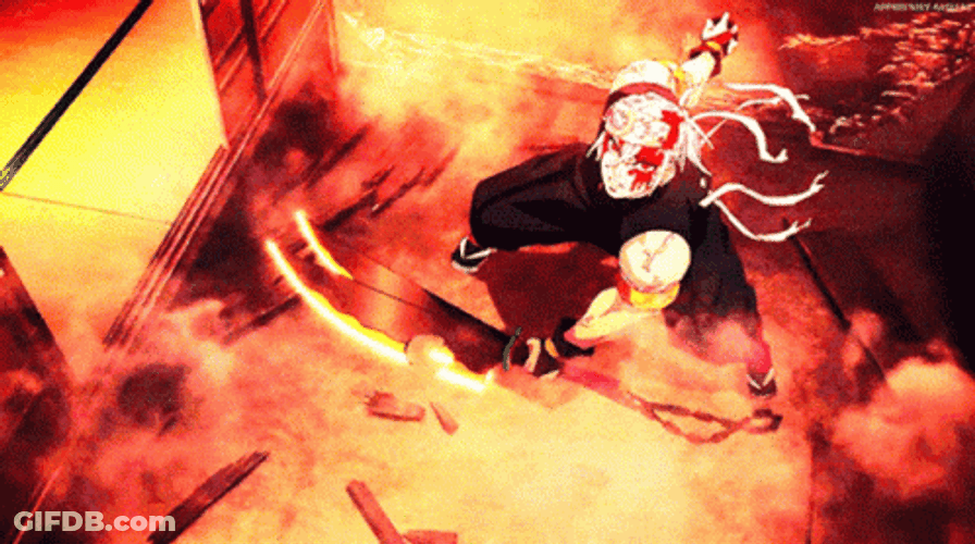 Tengen Vs Gyutaro Unleashing Flame Power GIF
