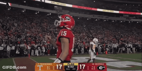 Tennessee And Georgia Football Players Celebrate A Touchdown GIF