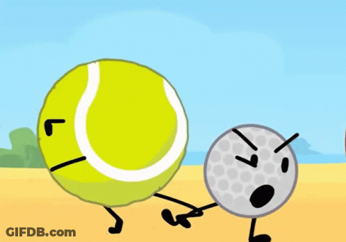 Tennis Ball And Golf Ball Standing On Beach GIF