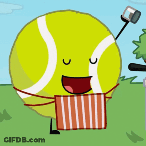 Tennis Ball Holding Striped Towel And Camera GIF