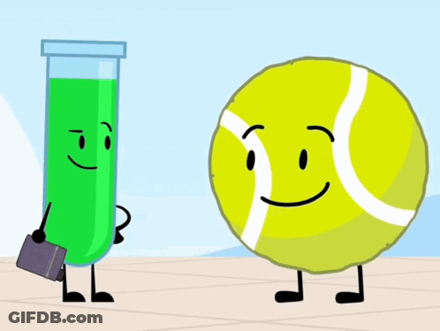 Tennis Ball Next To Test Tube With Green Liquid GIF
