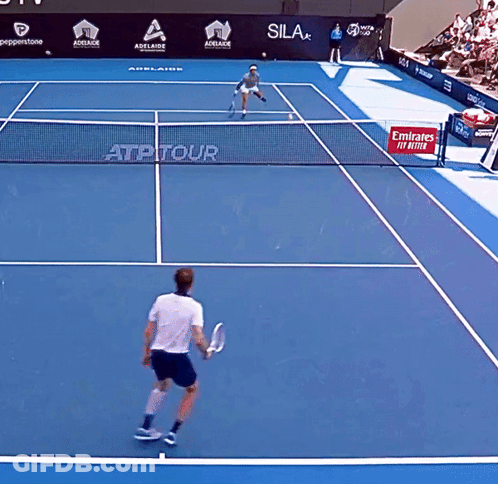 Tennis Court Saying Emirates Fly Better GIF