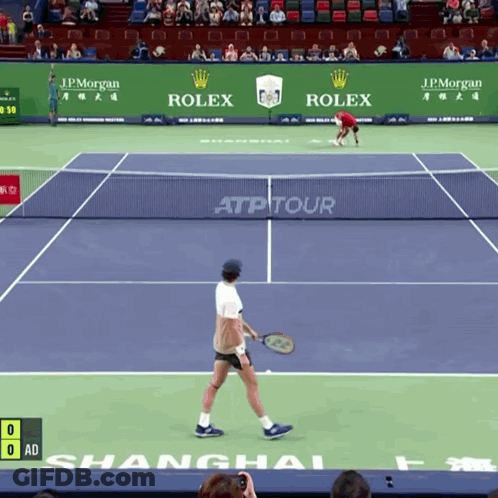 Tennis Court With Rolex And JP Morgan Ads GIF