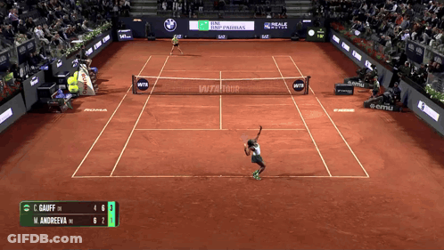 Tennis Game On Court With BNP Paribas Ad GIF
