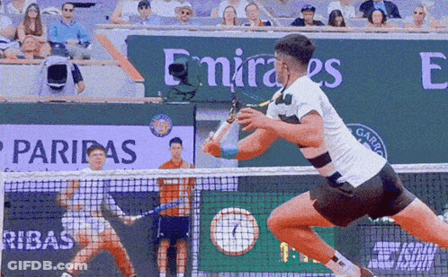 Tennis Match In Front Of Emirates Sign GIF