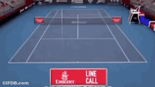 Tennis Player Hitting Ball With Line Call Sign GIF