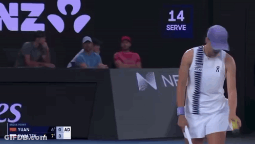Tennis Player Holding Racket In Front Of 10 Serve Sign GIF