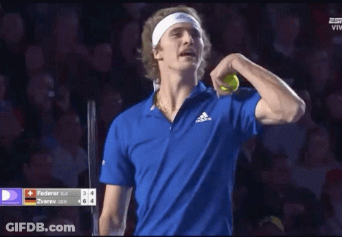 Tennis Player In Blue Adidas Shirt Holding Tennis Ball GIF