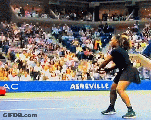 Tennis Player In Front Of Asheville Banner GIF