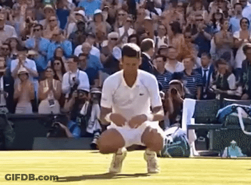 Tennis Player Kneeling In Front Of Crowd GIF