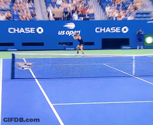 Tennis Player On Blue Court With Chase Us Open Ads GIF