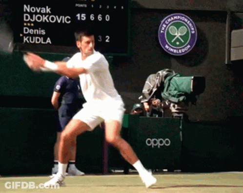 Tennis Player Reaching For Ball, Another Watches GIF