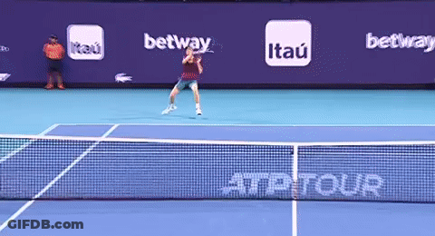 Tennis Player Serving Court With Itau Betway Ads GIF