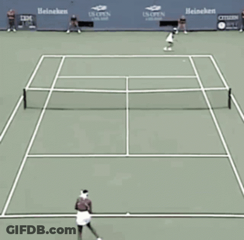 Tennis Player Sitting On Court In Front Of Chase Banner GIF