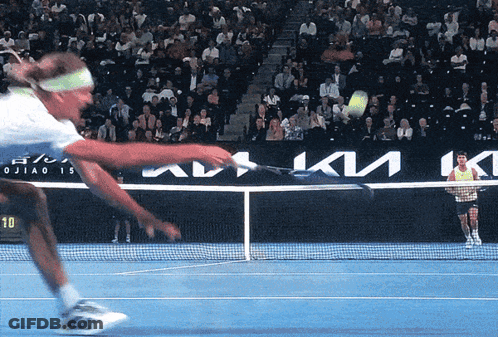 Tennis Player Swings Racket At Kia Ad GIF