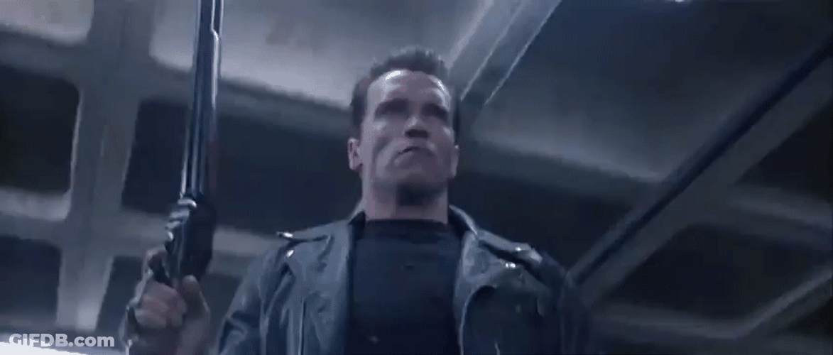 Terminator Arnold Schwarzenegger Holding A Gun GIF