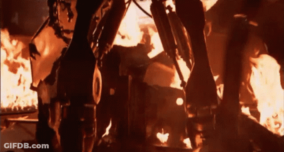 Terminator Skynet Standing In Front Of Fire GIF