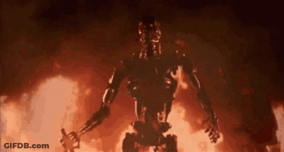 Terminator Skynet Walking Out Of Fire GIF
