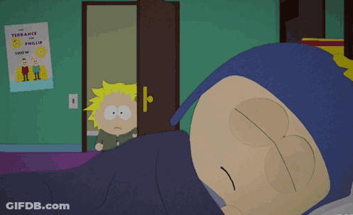 Terrance And Phillip Show Poster Above Cartoon Character GIF