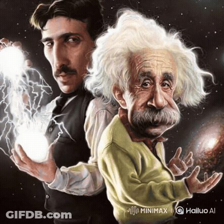 Tesla And Albert Einstein Caricature GIF