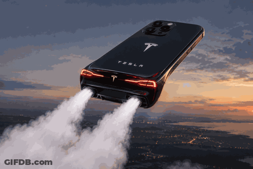 Tesla Phone Flying With Smoke GIF