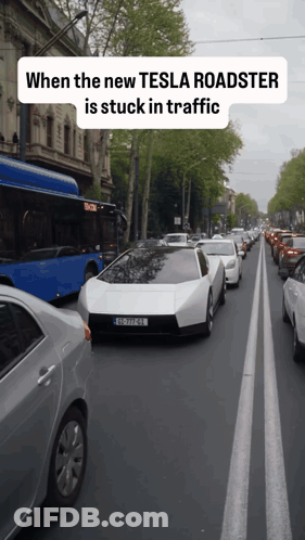 Tesla Roadster Stuck In Traffic GIF