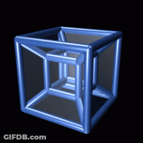Tesseract Rotating Sideways Black Background GIF