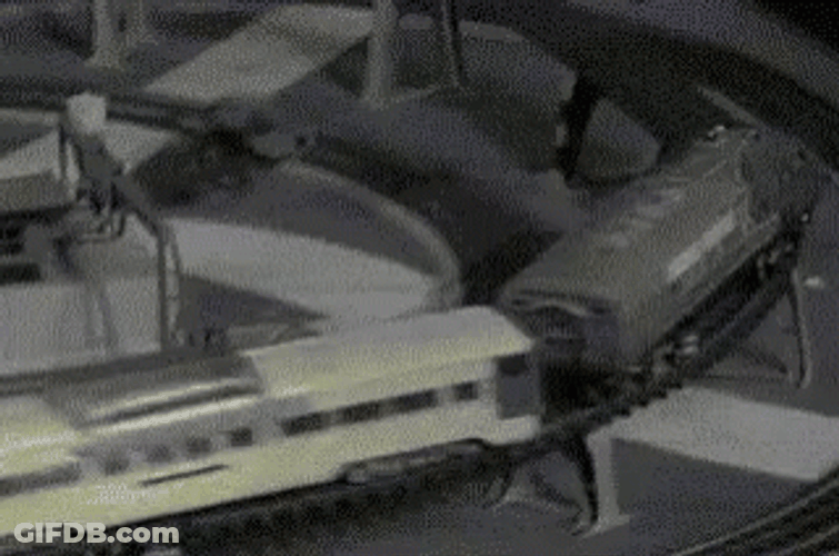 Testing The Toy While The Train Crash Itself GIF
