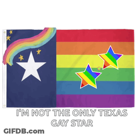 Texas Flag With Rainbow Stars And Text GIF