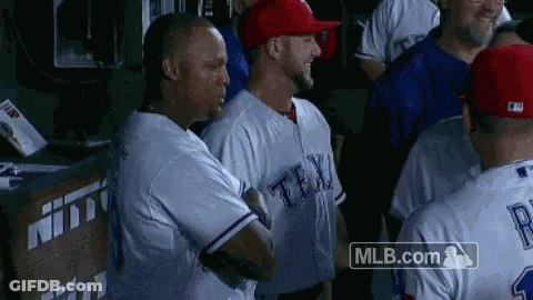 Texas Rangers Baseball Players In Dugout GIF