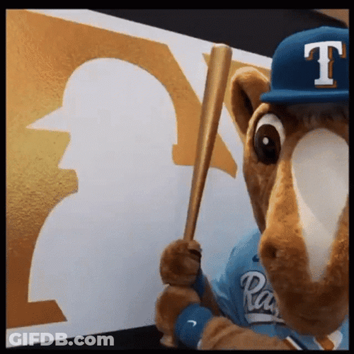 Texas Rangers Mascot Swing The Baseball Bat GIF