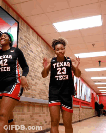 Texas Tech Female Basketball Players Walking Hallway GIF