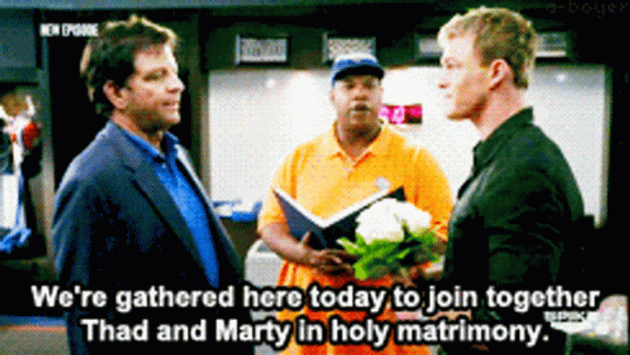 Thad Castle Alan Ritchson And Marty Holy Matrimony GIF