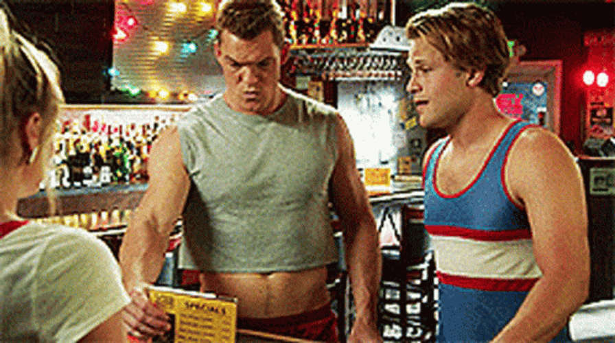 Thad Castle Alan Ritchson Flirting With Girl Bartender GIF