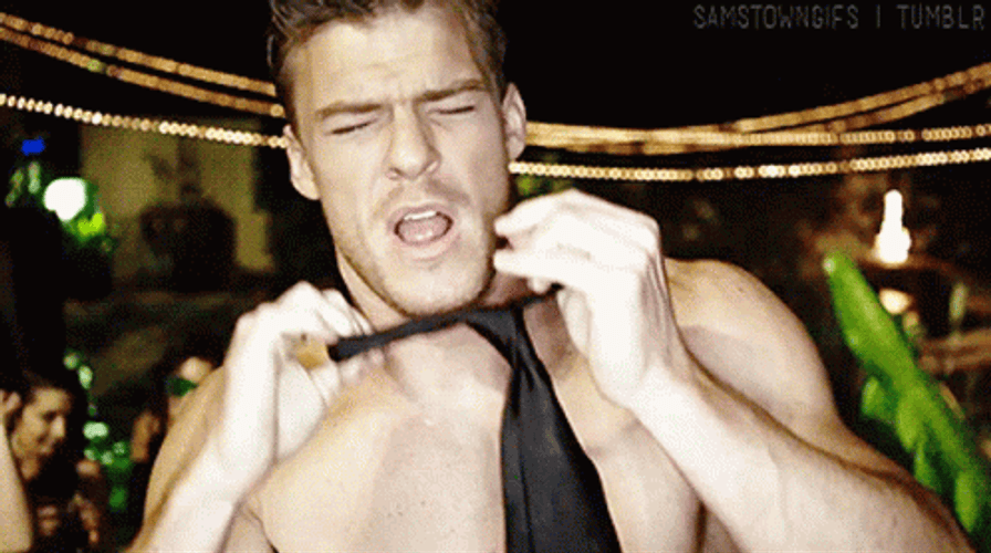 Thad Castle Alan Ritchson Shirtless With Necktie GIF