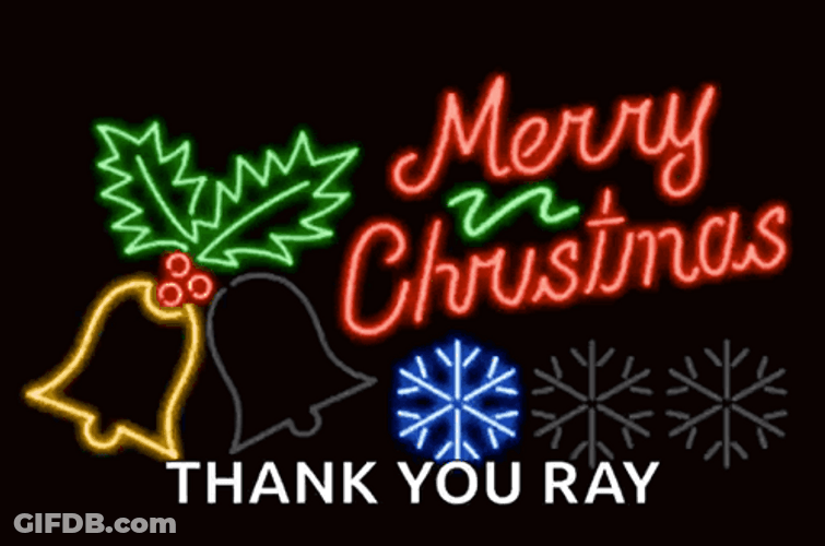 Thank You And Merry Christmas Neon Light Bell GIF
