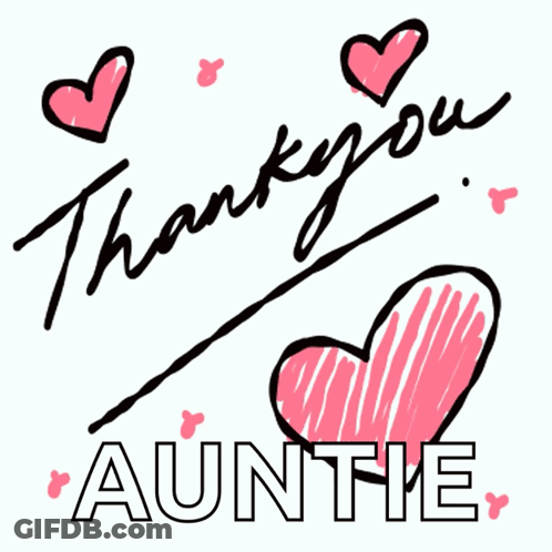 Thank You Auntie Card With Pink Hearts And Handwritten Note GIF