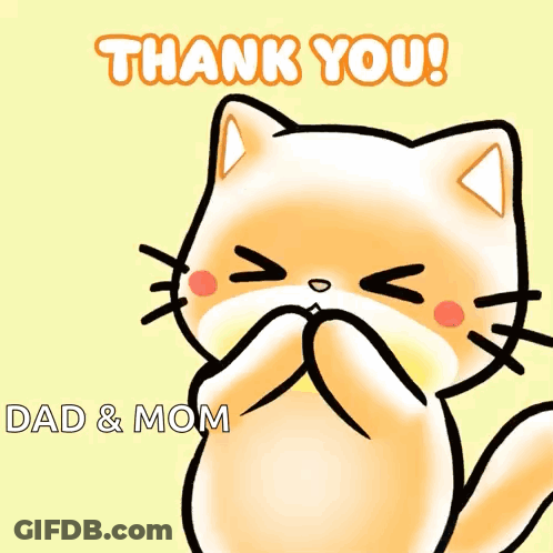 Thank You Card With Cat And Hearts GIF
